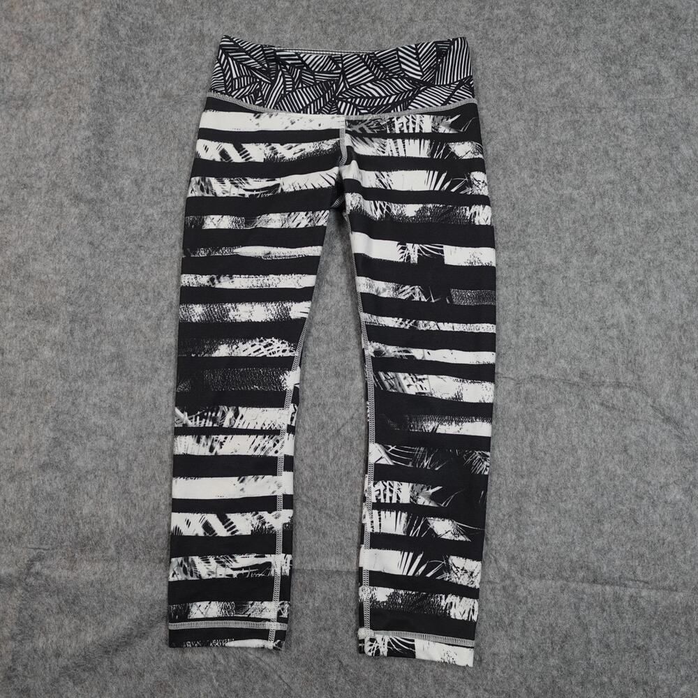 Lululemon Leggings Womens 4 Wunder‎ Under Crop 21" Black White Striped Yoga Run